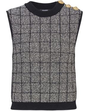 Balmain Tweed-Oberteil Mit Seitlichen Knöpfen - Grau