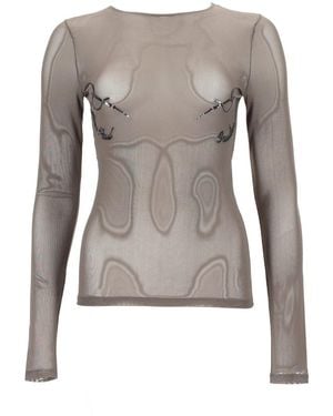 Jean Paul Gaultier Embroidered Round Neck Top - Grey