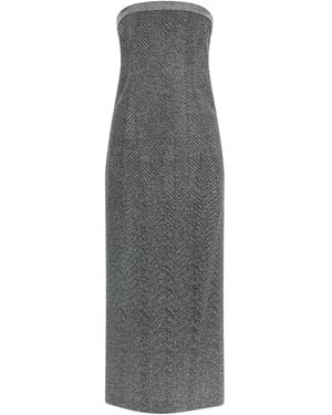 Ermanno Scervino Rhinestone-Embellished Midi Dress With Herringbone - Grau