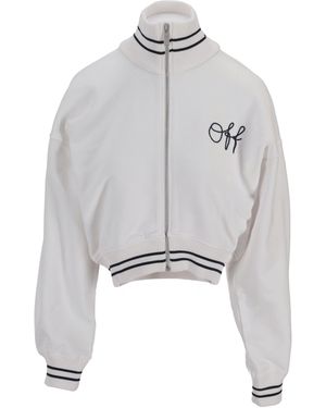 Off-White c/o Virgil Abloh Gebroken Wit Emb Script-logo, Normale Ritssluiting, Wit Blauw - Grijs