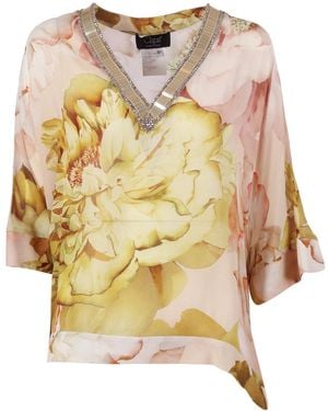 Clips Asymmetrical Floral Embroidered Tunic - Metallic