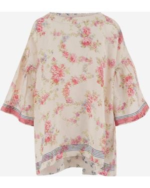 Péro Floral Linen Top - White
