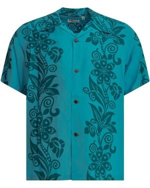 Sun Surf "Pictograph Flower" Casual Shirt - Blue