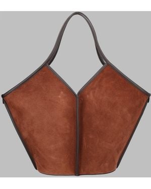 Hereu Tote Bag Calella Suede Leather Calf Hand - Brown
