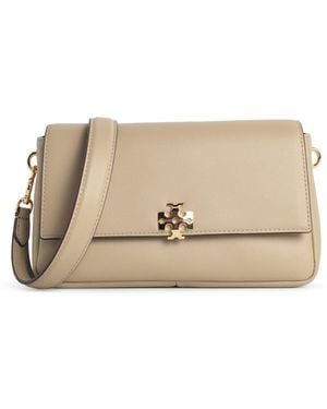 Tory Burch 'Charlie' Small 'Soft Cement' Suede Shoulder Bag - Natural