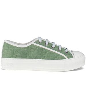 Dior Embroidered Denim Lace-Up Trainers - Green