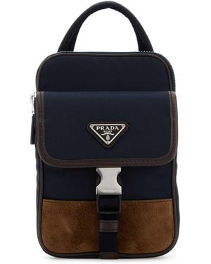 Prada Two-Tone Nylon And Suede Phone Case - Blue