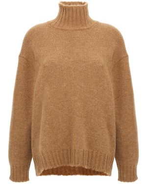 Jil Sander High Neck Sweater Pantaloni Beige - Marrone