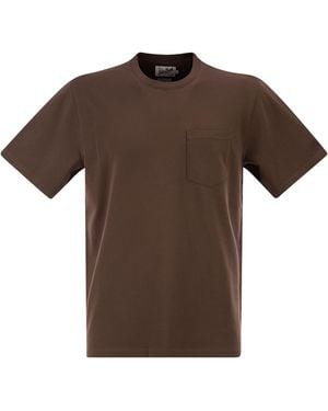 MC2 Saint Barth Stretch Cotton Piqué T Shirt With Patch Pocket - Brown
