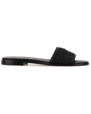 Prada Black Raffia Slippers