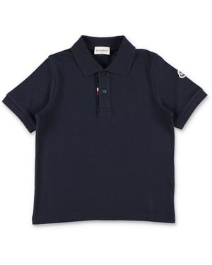 Moncler Mini -Inspired Cotton Polo Shirt For Boys With Logo Sleeve Patch - Blue
