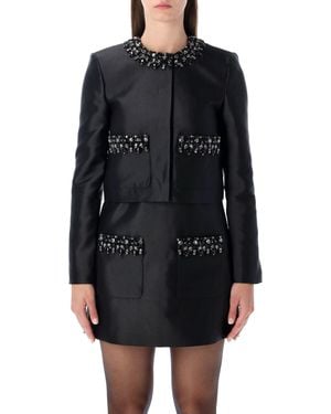 Self-Portrait Taffeta Embellished Trim Jacket - Black