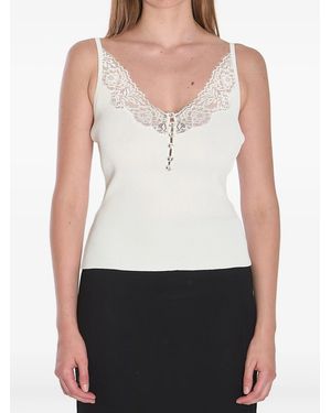 Self-Portrait Lace Trim Rib Knit Top - White