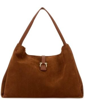 Ferragamo Salvatore Caramel Suede Shopping Bag - Brown
