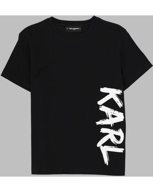 KARL LAGERFELD T Shirts Con Stampa Logo - Black