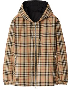 Burberry Sand Checked Jacket With Hood - Brown
