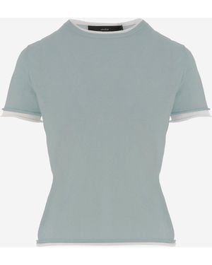 arch4 Cashmere T Shirt With Contrasting Edging - Blue