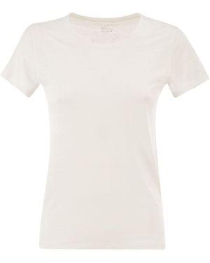 Majestic Majestueus Stretchlinnen T-shirt Met Ronde Halslijn - Wit