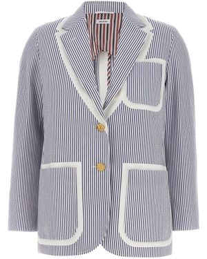 Thom Browne Single-Breasted Seersucker Blazer-Donna - Blu