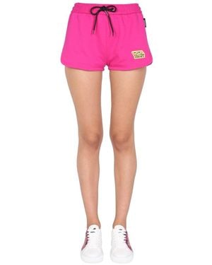 Versace Shorts With Greek Logo Patch - Pink