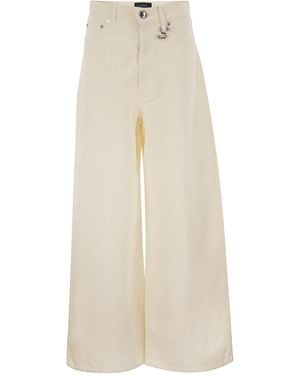 Sportmax Spdsiamese Wide Leg Cotton Denim Jeans With Signature Metal Detail - Natural