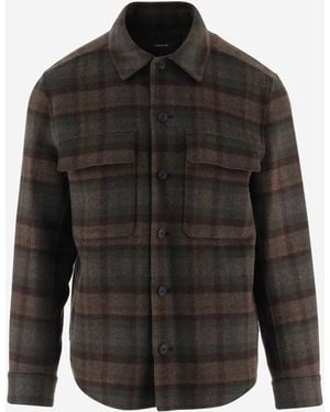 Vince Wool Blend Shirt With Checked Pattern - Black