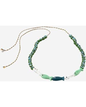 Sorbet Island Fabric And Glass Bead Necklace - Red