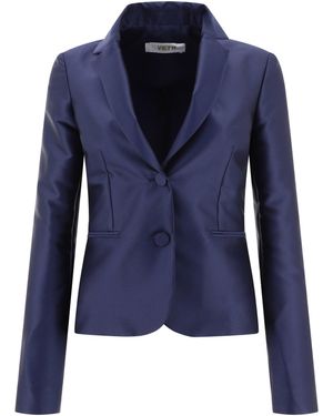 F.it Blazer à poitrine simple en satin - Bleu