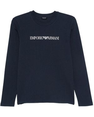 Emporio Armani Logo-Embroidered Long-Sleeve Top - Blue