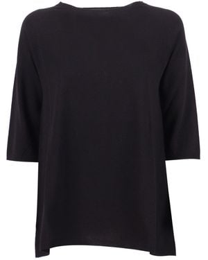Kangra Cashmere Seamless Cotton Round Neck Top - Black