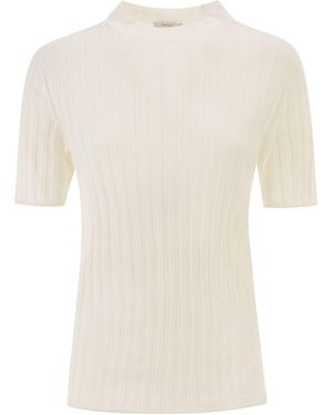 Peserico EASY Short-Sleeved Ribbed Woollen Jumper - Natural