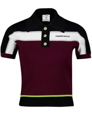 CASABLANCA Striped Short-Sleeve Polo Shirt - Red