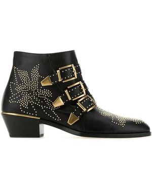 Chloé Boots Susanna Nappa Leather Black Rivets Gold