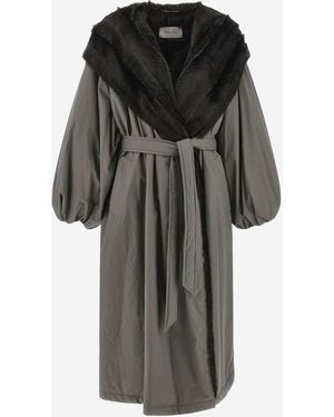 Magda Butrym Cotton Coat With Fur Collar - Black