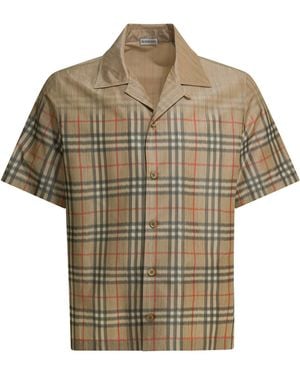 Burberry Short-Sleeved Button-Down Shirt With Plaid Pattern - Natur