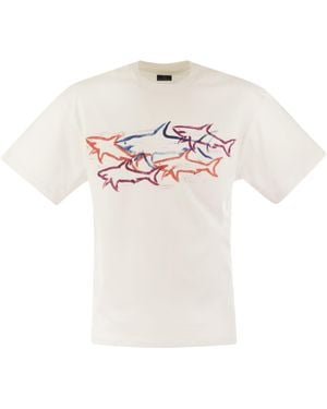 Paul & Shark Cotton T -Shirt mit Haifischdruck - Weiß
