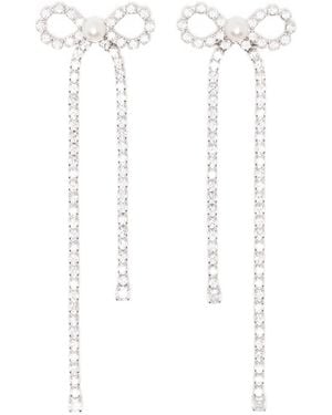 Self-Portrait Crystal Droplet Bow Earrings - White