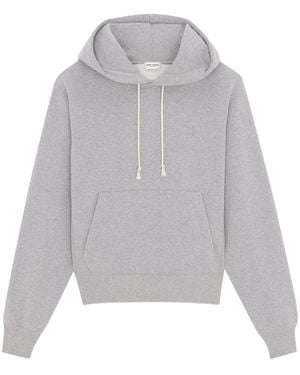 Saint Laurent Cassandre Embroidered Hoodie - Grey