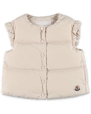 Moncler Girls Puffer Vest With Ruffle Shoulders - Natural