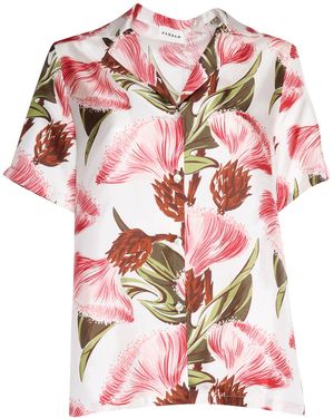 P.A.R.O.S.H. Short-Sleeved Floral Print Silk Shirt - Pink