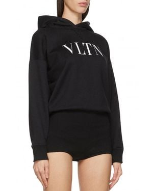Valentino Garavani Logo-Print Hooded Bodysuit - Black