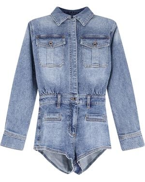 Self-Portrait Denim Playsuit Met Zak - Blauw