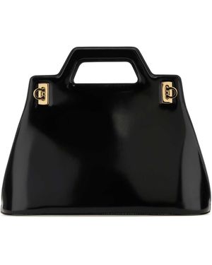 Ferragamo Zwart Leer Wanda M Handtas