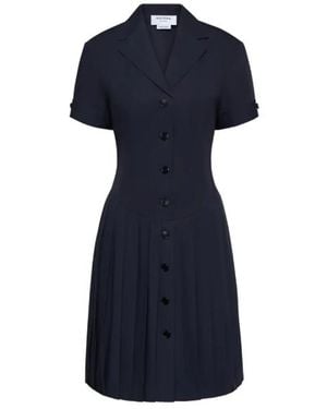 Thom Browne Bermuda-jurk Met Reverskraag En Korte Mouwen, Geplooide Jurk Van Kreukvrij Katoen - Blauw