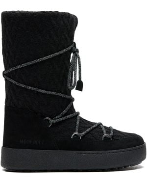 Moon Boot Schnürstiefel Mit Gestricktem Obermaterial - Schwarz