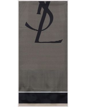 Saint Laurent Marineblauer seidenschal mit ysl-logo - Grau