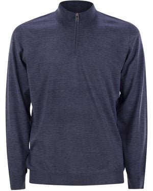 Fedeli Favonio Superfine Wool Half Zip Sweater - Blauw
