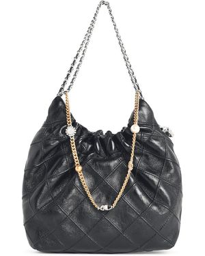 Tory Burch "Fleming" Mini-Tasche aus schwarzem Lear