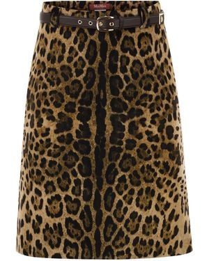 Max Mara Mstfalange – Falda Midi Con Estampado De Leopardo Y Cinturón - Multicolor