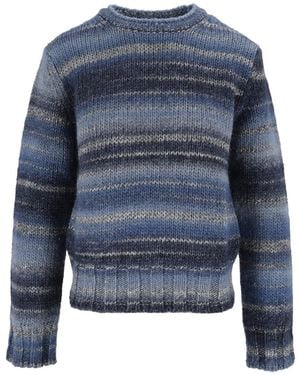 Kangra Cashmere Horizontal Striped Printed Yarn Crewneck Jumper - Blue